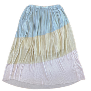 NWT Mystree Cream Blue Pink A-Line Lined Long Skirt Size Small